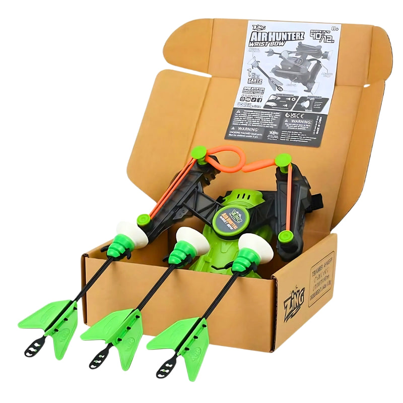 Air Hunterz Wrist Bow Green - Includes 1 Wrist Bow and 3 Suction Cup Arrows, Launches Arrows Up to 45 ft