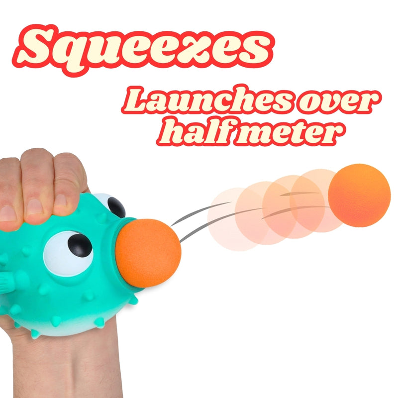 Puffer Fish Popper Toy – Launches 4 Foam Balls up to 0.5 Meters