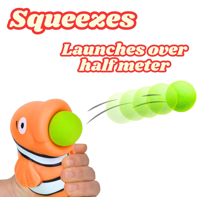 Clown Fish Popper Toy – Launches 4 Foam Balls up to 0.5 Meters