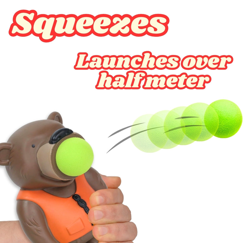 Brown Bear Popper Toy – Launches 4 Foam Balls up to 0.5 Meters