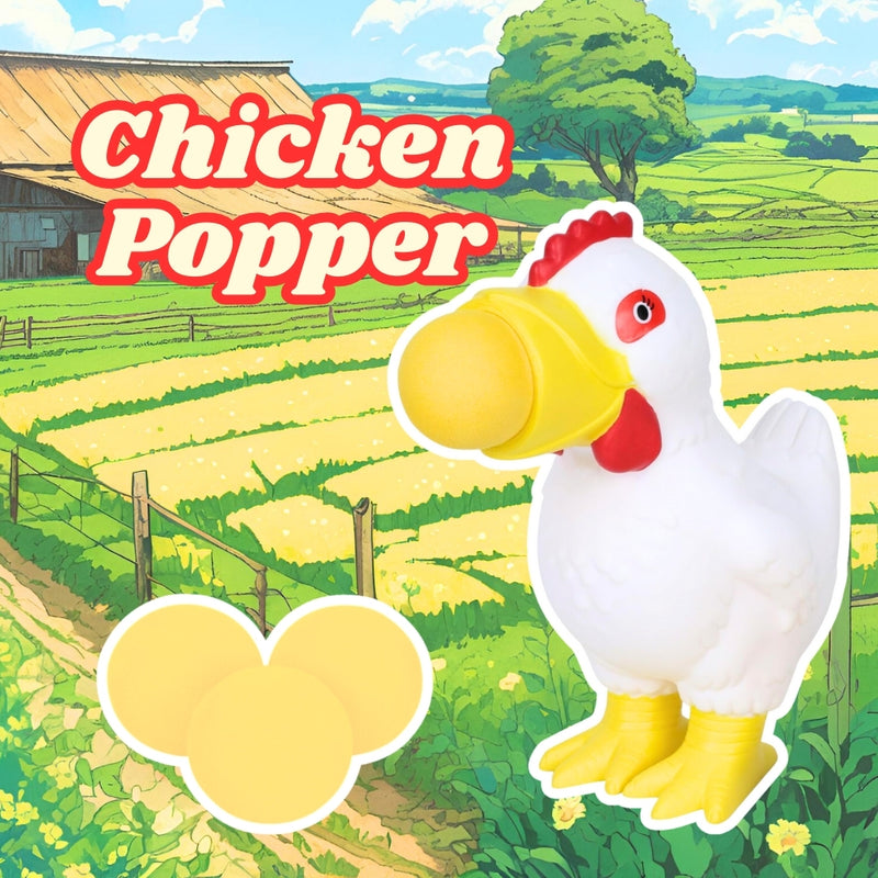 White Chicken Popper Toy – Launches 4 Foam Balls up to 0.5 Meters