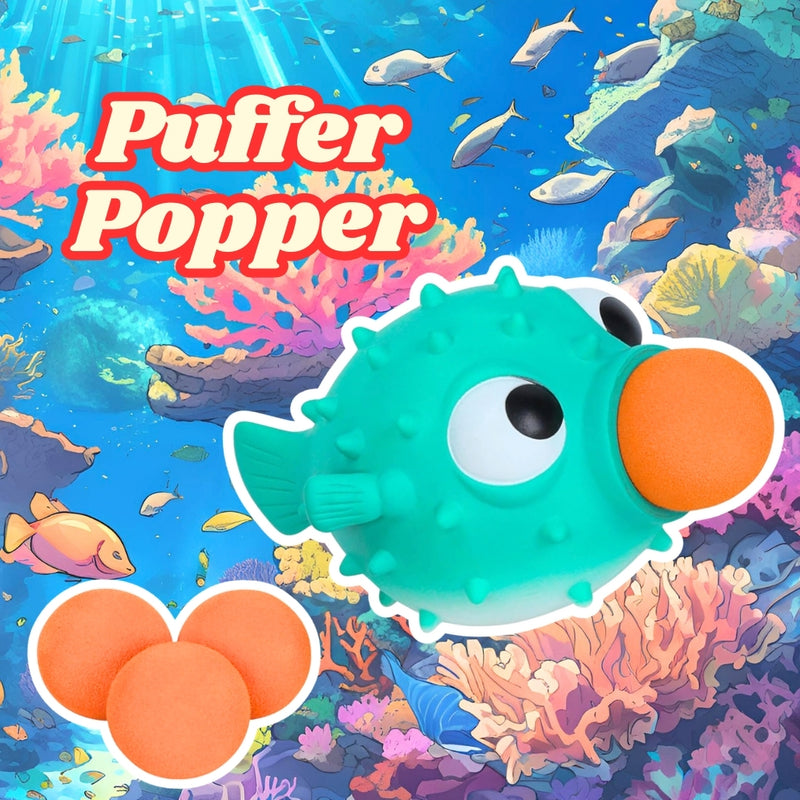 Puffer Fish Popper Toy – Launches 4 Foam Balls up to 0.5 Meters