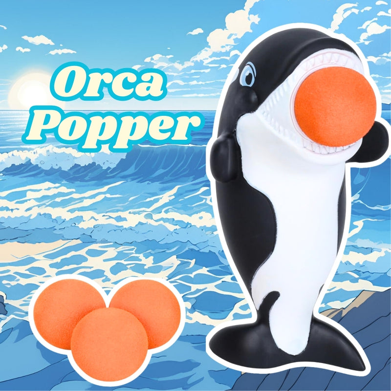 Orca Whale Popper Toy – Launches 4 Foam Balls up to 0.5 Meters