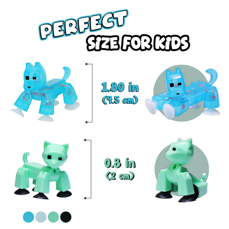 Stikbot Family Pack, Set of 6 Stikbot Collectable Action Figures, Includes 2 Stikbots, 2 Junior Stikbots, 1 Dog, and 1 Cat