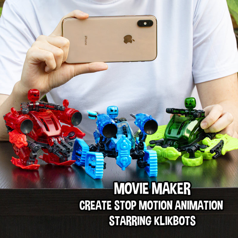KlikBot Mega Single Pack: 1x KlikBot + 1x Vehicle: Transforming Stop Motion Robot Action Figure