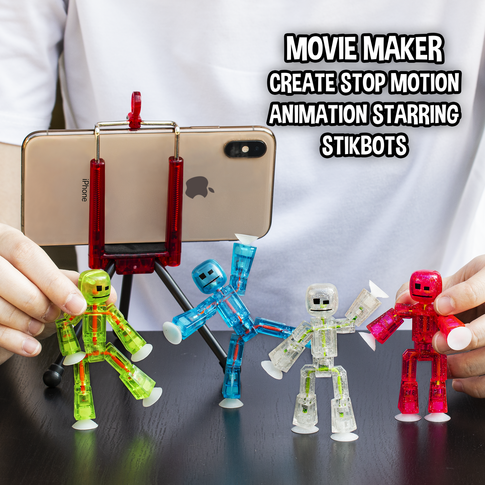 StikBot 4 Clear Pack + Tripod | Stop Motion Starter Kit