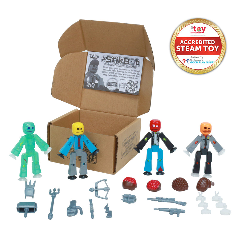 StikBot Zombie Pack: 4 StikBots, 1 Set of Hair and 1 Set of Accessories