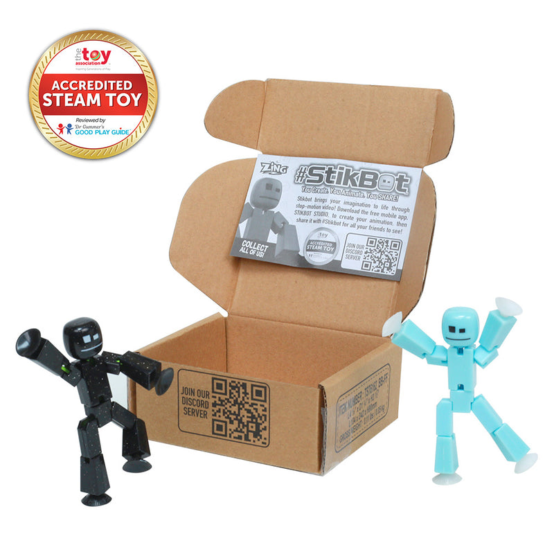 Stikbot Dual Pack - Solid Ice Blue + Solid Black Sparkle